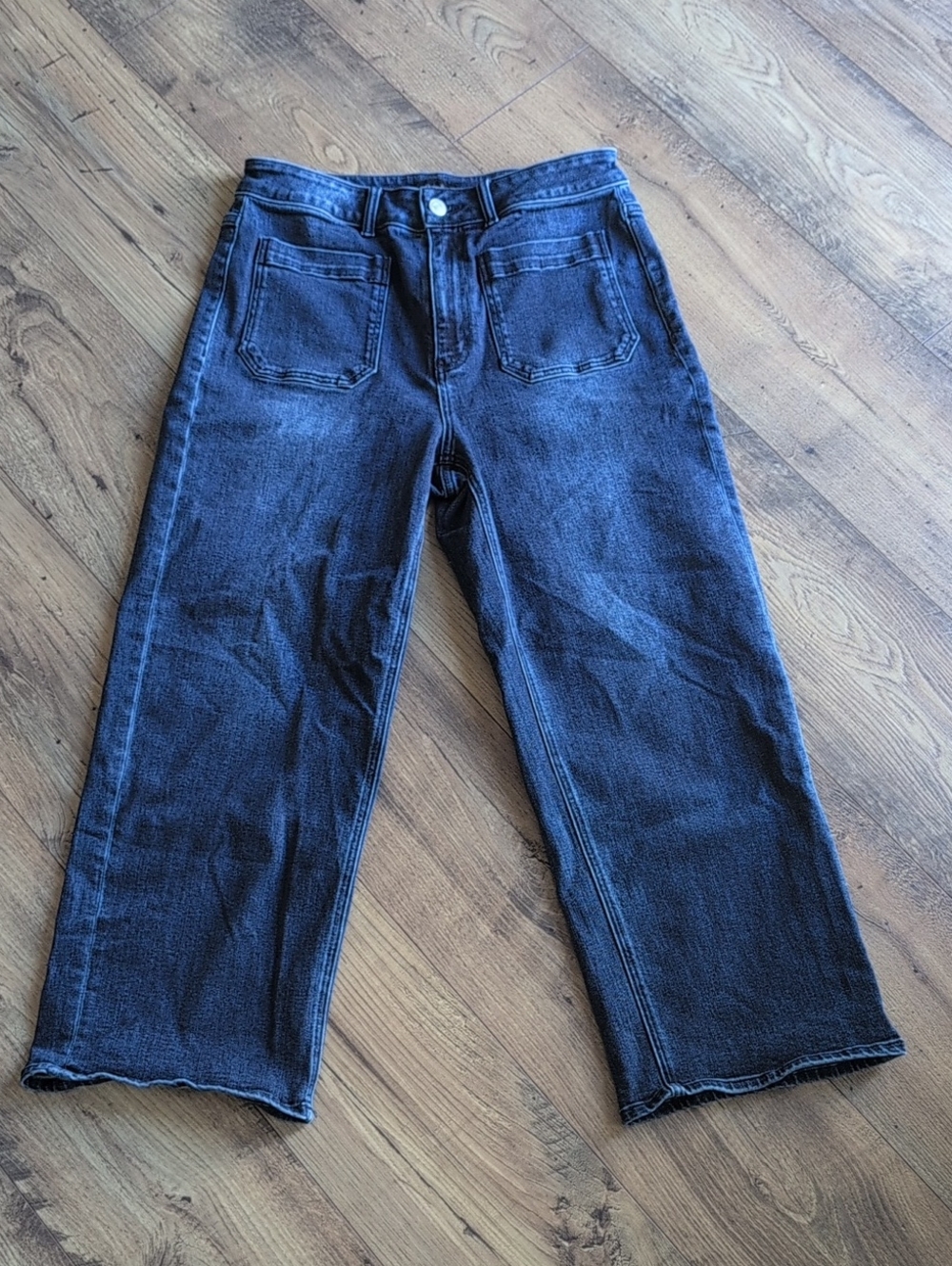 Quince Jeans Stretch High Rise Patch Pocket Wide Leg Size 31, Dark Blue Wash - Picture 2 of 13